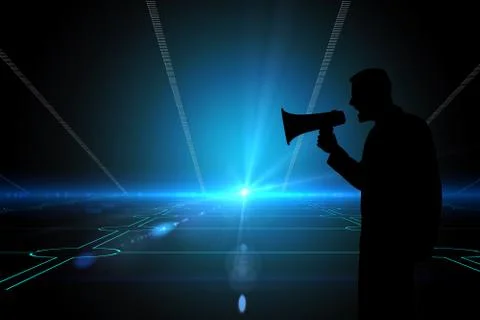Composite image of technological black background with blue light Illustrazione stock