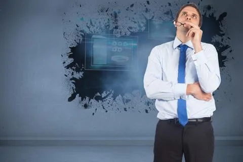 Composite image of thinking businessman biting glasses イラスト素材