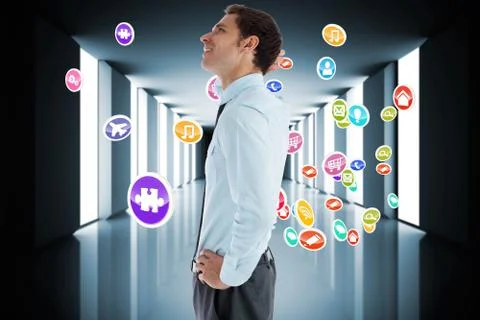 Composite image of thinking businessman with hand on head 스톡 일러스트
