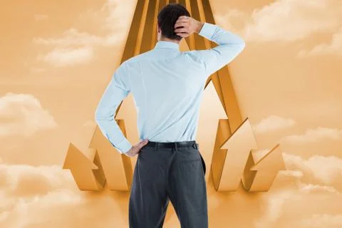 Composite image of thinking businessman with hand on head Illustrazione stock
