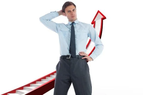 Composite image of thinking businessman with hand on head 스톡 일러스트