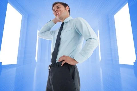 Composite image of thinking businessman with hand on head Illustrazione stock