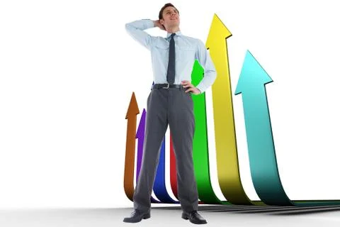 Composite image of thinking businessman with hand on head Stock Illustration