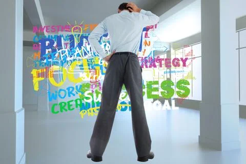 Composite image of thinking businessman with hand on head Illustrazione stock