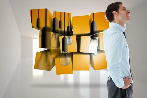 Composite image of thinking businessman with hand on head Illustrazione stock