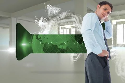 Composite image of thinking businessman with hand on head 스톡 일러스트
