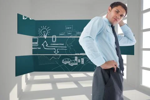 Composite image of thinking businessman with hand on head イラスト素材