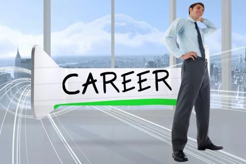 Composite image of thinking businessman with hand on head イラスト素材
