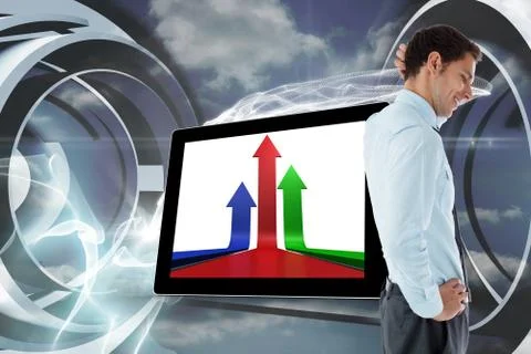 Composite image of thinking businessman with hand on head Stock Illustration