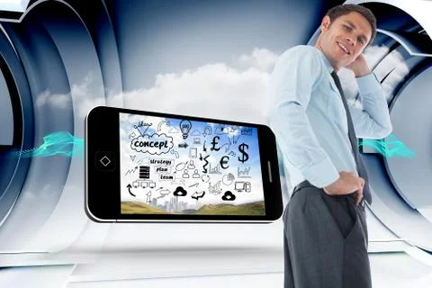 Composite image of thinking businessman with hand on head イラスト素材