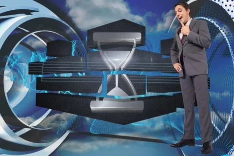 Composite image of thinking businessman with hand on chin 스톡 일러스트