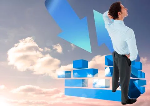 Composite image of thinking businessman with hand on head Stock Illustration