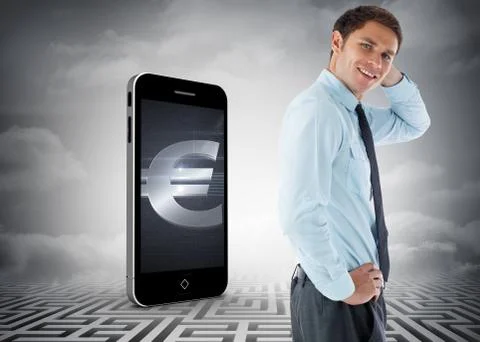 Composite image of thinking businessman with hand on head Stock Illustration