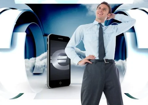 Composite image of thinking businessman with hand on head Stock Illustration