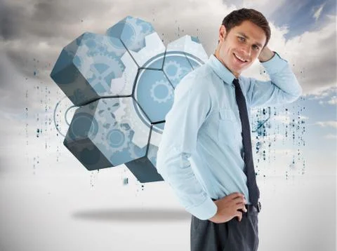 Composite image of thinking businessman with hand on head 스톡 일러스트