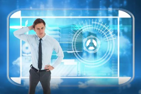 Composite image of thinking businessman with hand on head イラスト素材
