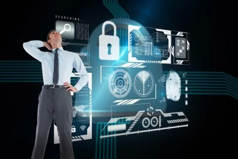 Composite image of thinking businessman with hand on head イラスト素材