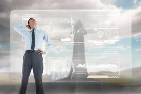 Composite image of thinking businessman with hand on head Stock Illustration