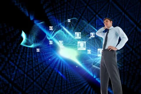 Composite image of thinking businessman with hand on head Stockillustratie