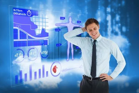 Composite image of thinking businessman with hand on head イラスト素材