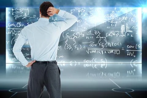 Composite image of thinking businessman with hand on head 스톡 일러스트