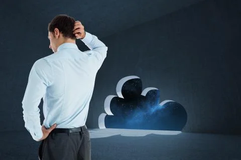 Composite image of thinking businessman with hand on head 스톡 일러스트