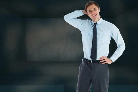 Composite image of thinking businessman with hand on head 스톡 일러스트