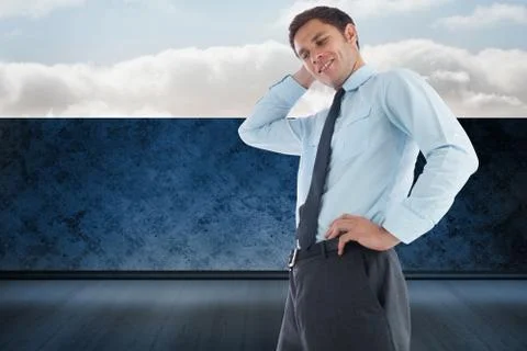 Composite image of thinking businessman with hand on head Stock Illustration