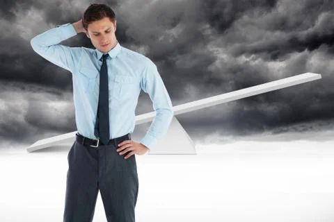 Composite image of thinking businessman with hand on head Illustrazione stock