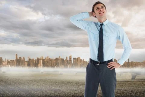 Composite image of thinking businessman with hand on head Illustrazione stock