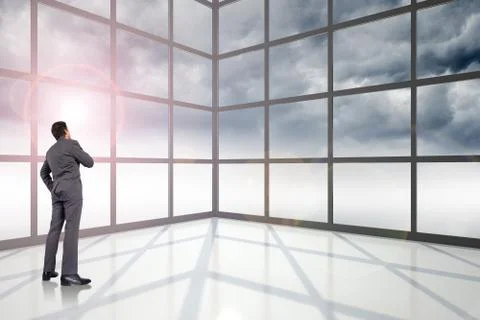 Composite image of thinking businessman with hand on chin 스톡 일러스트