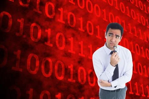 Composite image of thinking businessman holding glasses Stock Illustration