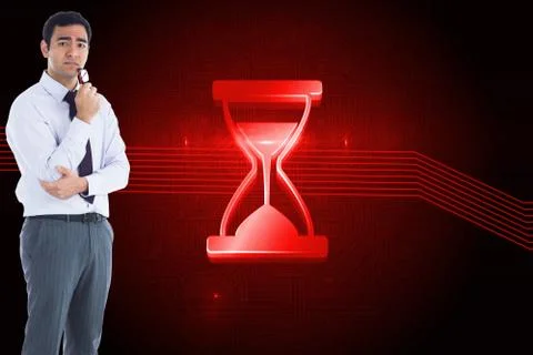 Composite image of thinking businessman holding glasses 스톡 일러스트
