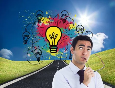 Composite image of thinking businessman holding glasses イラスト素材