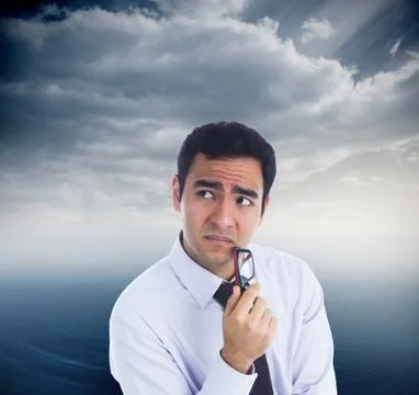Composite image of thinking businessman holding glasses Stock Illustration