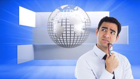Composite image of thinking businessman holding glasses 스톡 일러스트