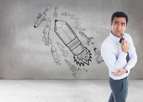 Composite image of thinking businessman holding glasses Stock Illustration