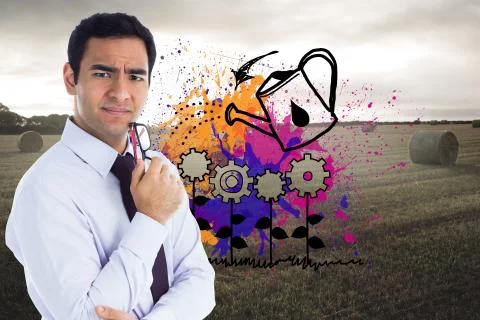 Composite image of thinking businessman holding glasses 스톡 일러스트