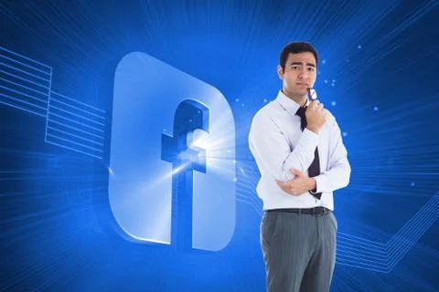 Composite image of thinking businessman holding glasses Illustrazione stock