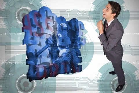 Composite image of thinking businessman holding pen Illustrazione stock