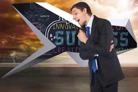 Composite image of thinking businessman holding pen Illustrazione stock