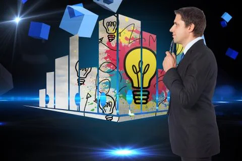 Composite image of thinking businessman holding glasses 스톡 일러스트
