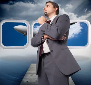 Composite image of thinking businessman holding his glasses Stock Illustration
