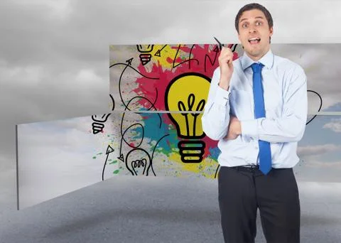 Composite image of thinking businessman holding pen Illustrazione stock