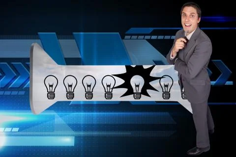 Composite image of thinking businessman holding pen Stock Illustration