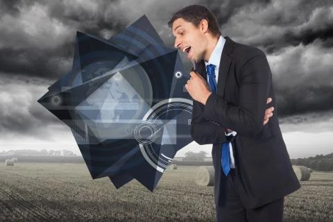 Composite image of thinking businessman holding pen Stock Illustration