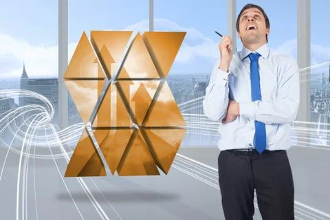 Composite image of thinking businessman holding pen イラスト素材