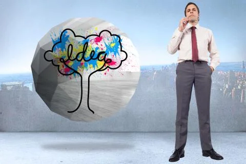 Composite image of thinking businessman holding glasses Stock Illustration