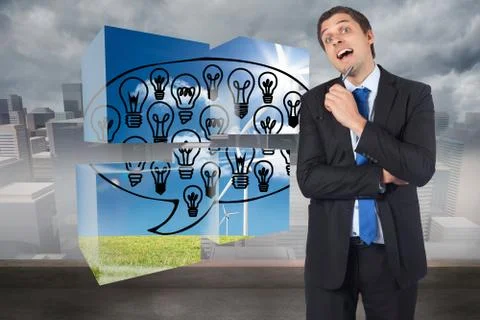 Composite image of thinking businessman holding pen Stock Illustration