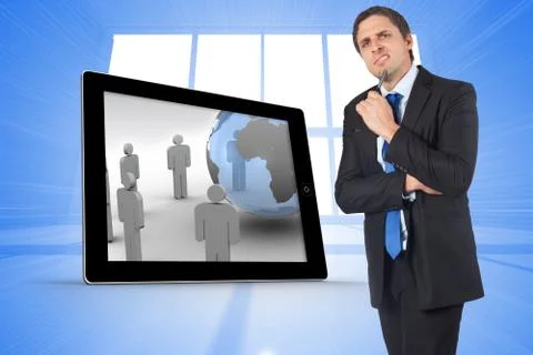 Composite image of thinking businessman holding pen Stock Illustration